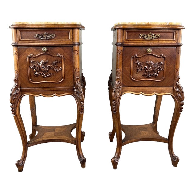19th Century Louis XV Bedside Tables in Yellow Marble, Set of 2 For Sale