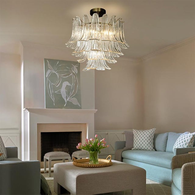Aloadecor W24 in 4-Light Vintage Mid-Century Modern Close to Ceiling Light 4-Tier Clear Art Glass Glam Flush Mount Ceiling Light in Antique Bronze For Sale - Image 4 of 6