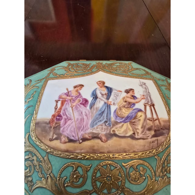 Late 19th Century Antique Emerald Green Sevres Style Porcelain Jewel Box For Sale - Image 4 of 14