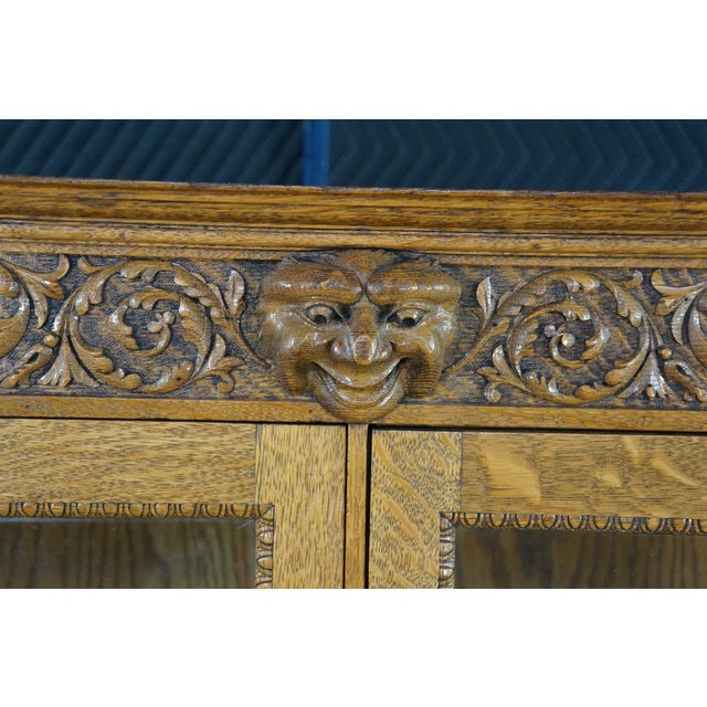 Antique American Renaissance Revival Quartersawn Oak Bookcase Display Cabinet For Sale - Image 6 of 18