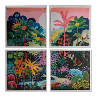 Paradise Dream Giclee in Lucite Shadow Box, Set of 4 For Sale