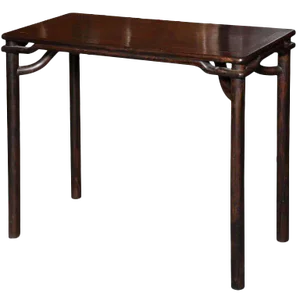 Ming Style 19th Century Elmwood Small Console Table With Brown Lacquer Finish