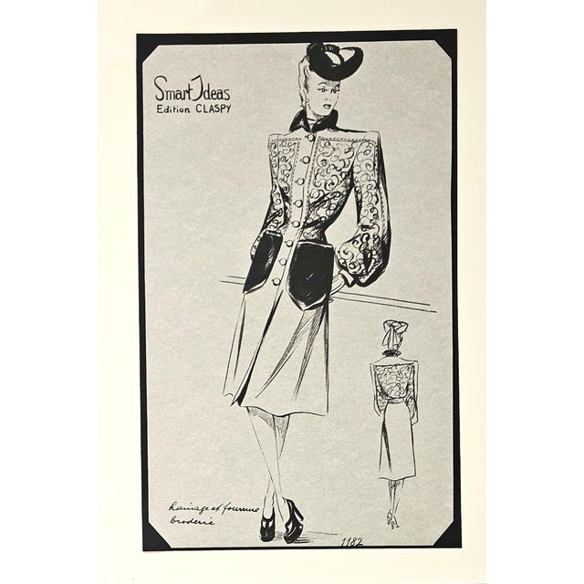 Mid-Century Modern 1945 Set of 2 French Mid-Century Fashion Prints For Sale - Image 3 of 5