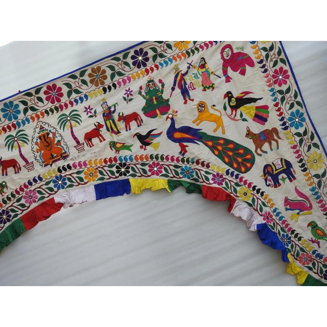 Indian Vintage Door Valance Kutch Hand Embroidered Door Topper Curtain Wall Hanging For Sale - Image 3 of 6