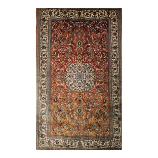 Vintage Turkish Hereke Silk Rug, Hand-Knotted Garden Design, Copper Red, 3' x 5' For Sale