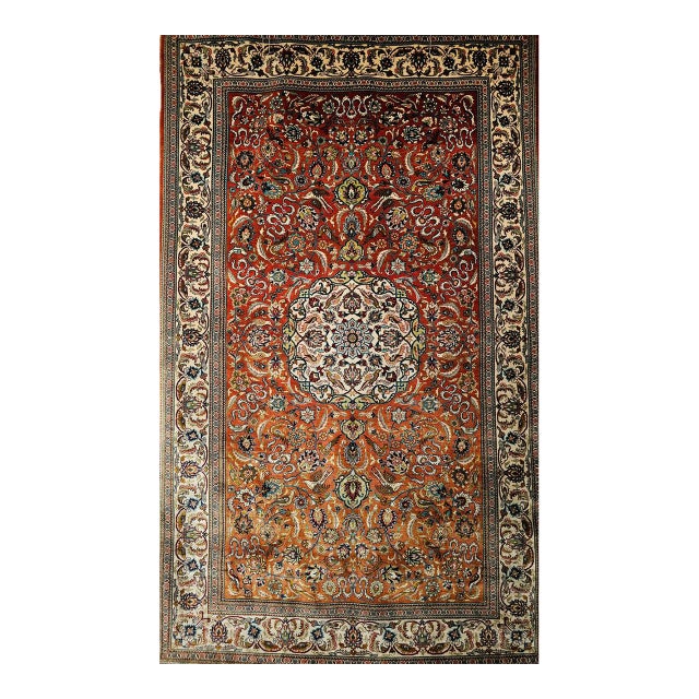 Vintage Turkish Hereke Silk Rug, Hand-Knotted Garden Design, Copper Red, 3' x 5' For Sale