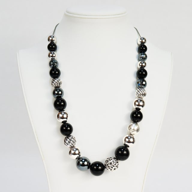 David Yurman Elements Adjustable Silver, Onyx, & Hematite Bead Necklace For Sale - Image 4 of 12