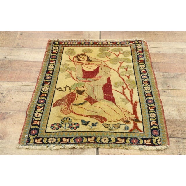 Textile Antique Tabriz Pictorial Rug - 01'08 X 02'06 For Sale - Image 7 of 9