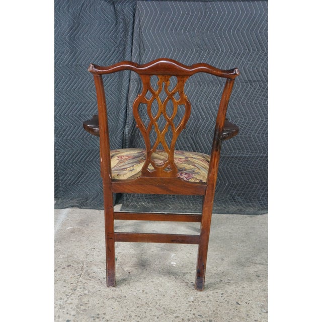 Antique Chippendale Style Interlaced Back Mahogany Armchair Dining Desk Chair For Sale - Image 17 of 18