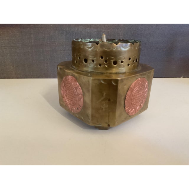 Mid 20th Century Vintage Brass & Copper Chinese Incense Burner With Longevity Medallion For Sale - Image 5 of 13