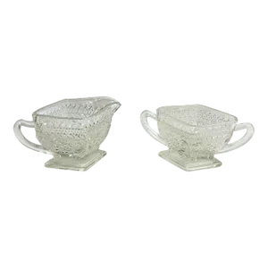 1930s Depression Glass Daisy Pattern Sugar & Creamer Set- Set of 2