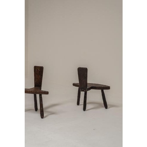 Brutalist Hand-Carved Wooden Chairs, France, 1950s, Set of 2 For Sale - Image 4 of 10