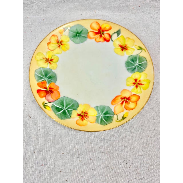 Shabby Chic Vintage Bavarian Hand Painted and Signed Nasturtium Decorative Plate For Sale - Image 3 of 9