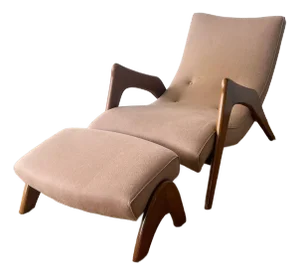 1990s Adrian Pearsall Attributed Mid Century Crescent Lounge Chair and Ottoman