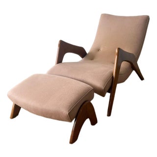 Adrian Pearsall Mid Century Crescent Lounge Chair and Ottoman For Sale
