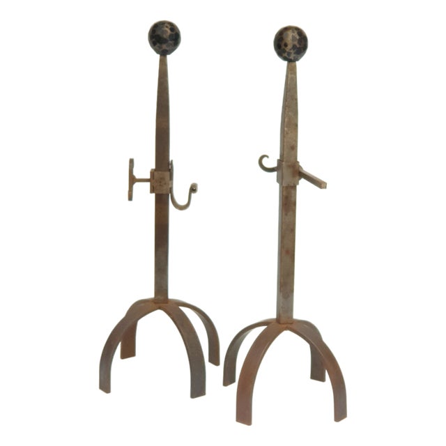 Vintage Brutalist Fireplace Andirons, 1970s, Set of 2 For Sale
