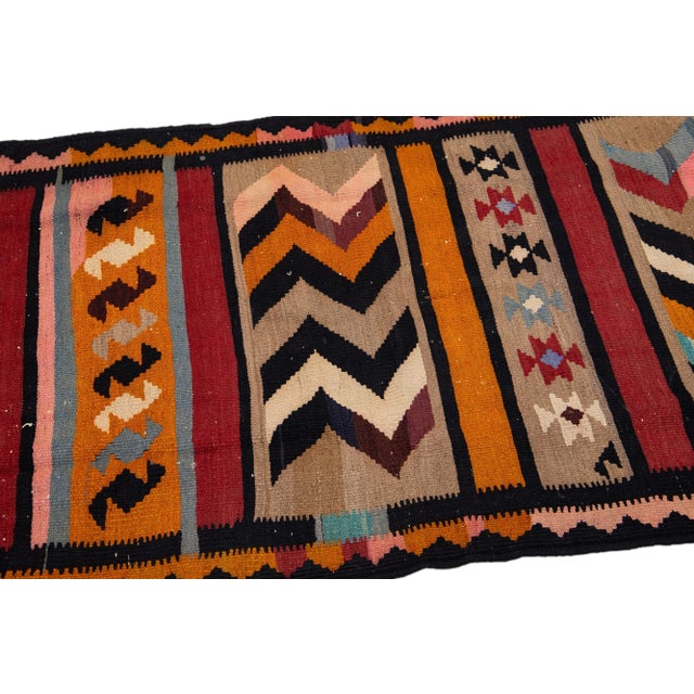 Tan Mid-20th Century Turkish Kilim Multicolor Handmade Tribal Wool Rug For Sale - Image 8 of 10