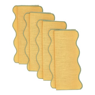 Moda Domus x Chairish Exclusive Scalloped Linen Colorblock Cocktail Napkins - Set of 4