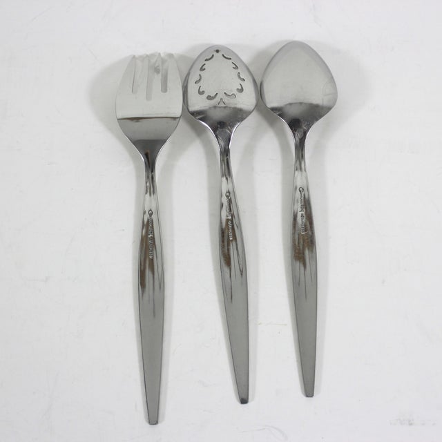 Mid-Century Modern Vintage Mid Century Modern Oneida Venetia Stainless Steel Atomic 3 Piece Serving Spoon Set For Sale - Image 3 of 6