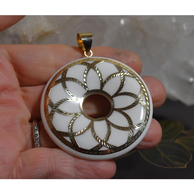 White Large Medallion 14k White Chalcedony Pendant For Sale - Image 8 of 14