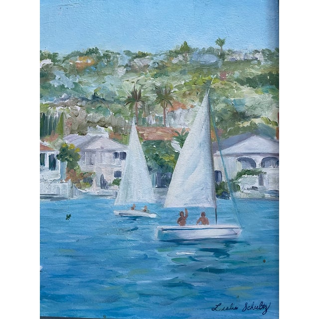 1980s Sailing Along Nautical Seascape Signed and Titled by Leslie Schultz For Sale In Los Angeles - Image 6 of 8