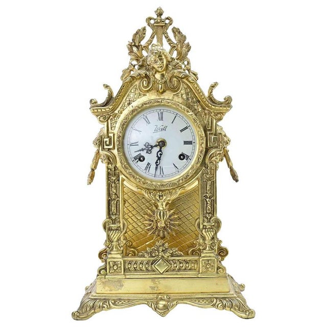 Gold Vintage Gilded Italian Mantel Clock, Mid-20th Century For Sale - Image 8 of 8