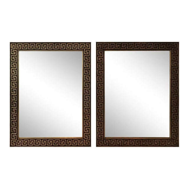 1950s Gilt Wood Greek Key Mirrors - A Pair For Sale
