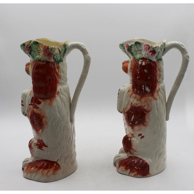 Staffordshire 1860s English Staffordshire Red King Charles Spaniel Pitchers - a Pair For Sale - Image 4 of 9