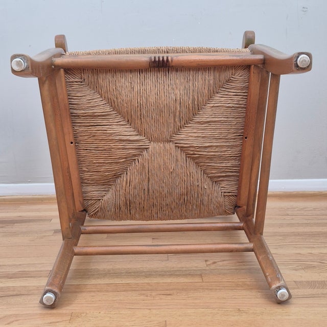 Mid 20th Century French Country Farmhouse Ladder Back Rush Seat Arm Chair For Sale - Image 9 of 11
