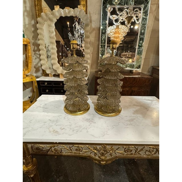 Modern Pair of Murano Fume’ Glass “Ruffle” Lamps For Sale - Image 3 of 6