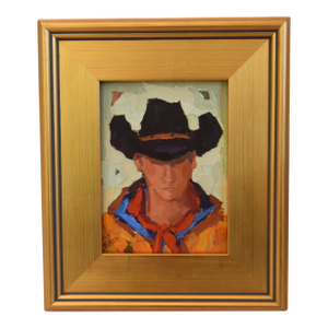 Impressionist Farmhouse Western Cowboy Painting Including the Antiqued Gold Wood Frame