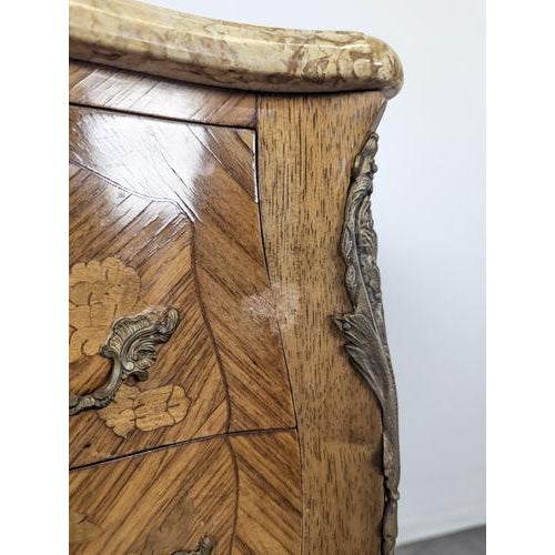 Louis XV Style Marquetry Bedside Table with Marble Top For Sale - Image 6 of 8