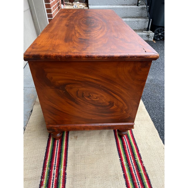 Antique Orange Flame Grain Paint Decorated Blanket Chest, Pennsylvania, Circa 1840’s For Sale - Image 4 of 18