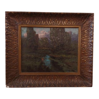Antique California Artist Ralph Davison Miller Oil Painting Housed in a Carved Frame For Sale