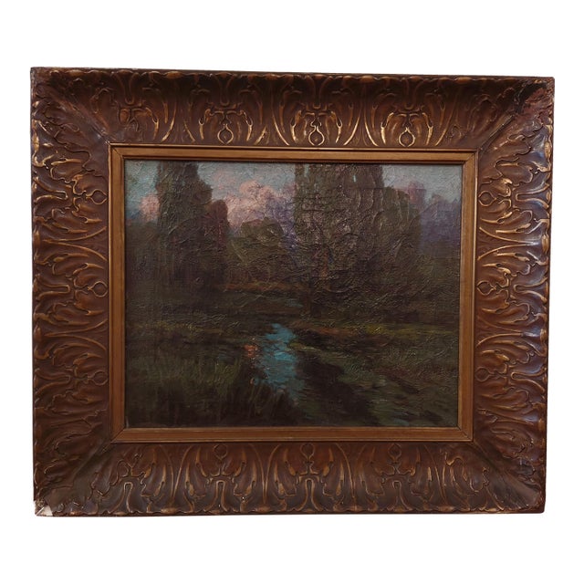 Antique California Artist Ralph Davison Miller Oil Painting Housed in a Carved Frame For Sale