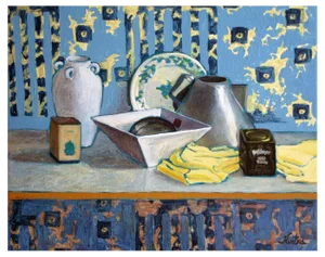 Kristine Kvitka, Still Life in Kitchen, Oil on Canvas, 21st Century