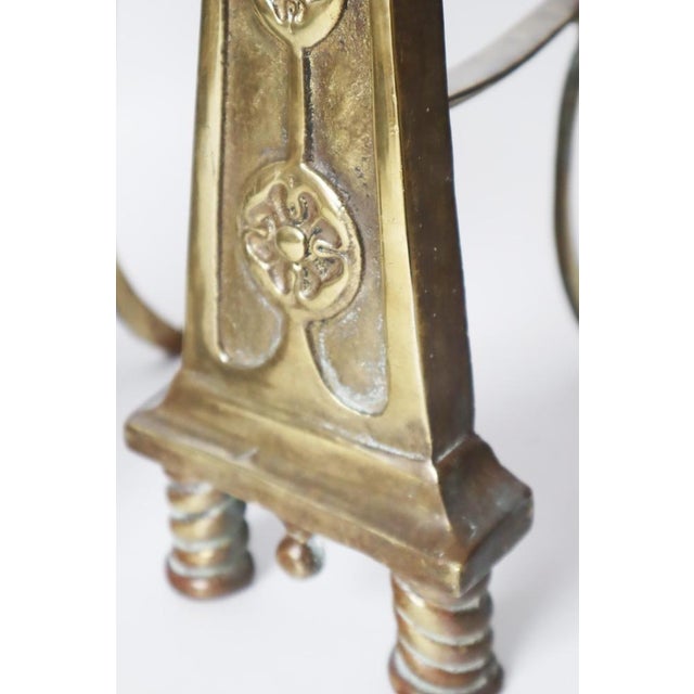 Metal Brass Andirons with the Knights Templar Flower, 1850s, Set of 2 For Sale - Image 7 of 15