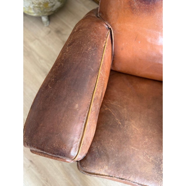 Mid 20th Century Pair of Two Vintage Oversized French Leather Club Chairs For Sale - Image 5 of 18