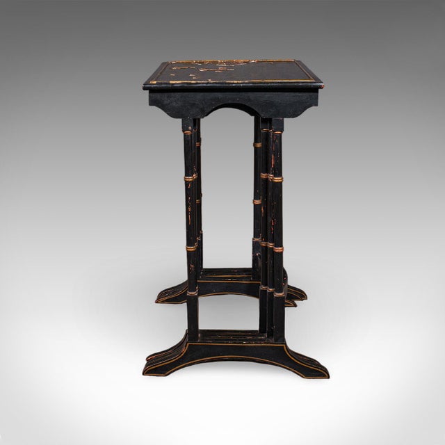 Antique Nesting Table Trio, English, Japanned, Occasional, Waring & Gillow, 1910 For Sale - Image 4 of 12