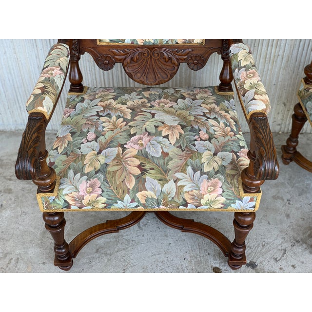 Louis XVI Style French Carved Walnut Armchairs, 1900s - a Pair For Sale - Image 6 of 9