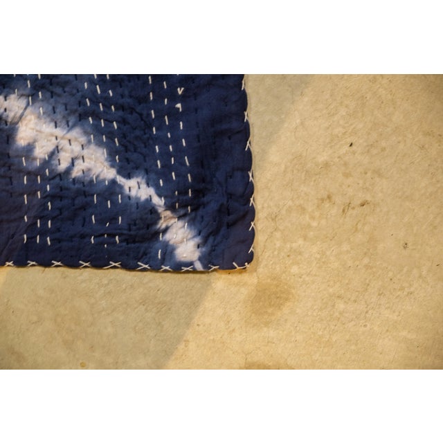 2010s Boho Chic Tie Dyed Blue Kantha For Sale - Image 5 of 9