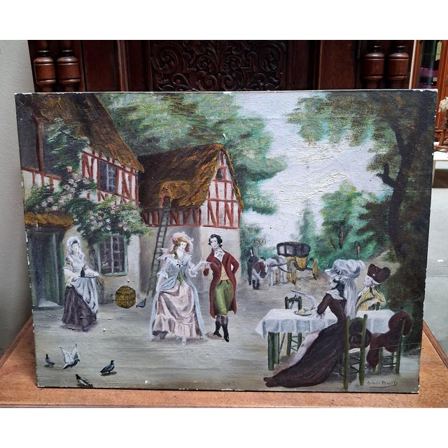 1920s Andrée Perotti, Gallant Scene, 1920s, Oil on Canvas For Sale - Image 5 of 7