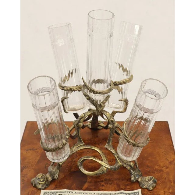 Early 20th Century Art Nouveau 5 Branches Center Piece Cut Glass Vases For Sale - Image 5 of 13