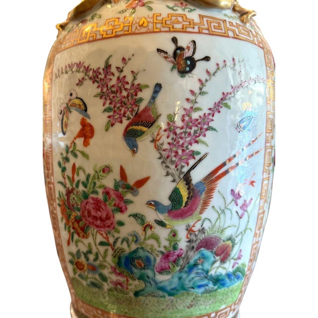 Late 19th Century Chinese Canton Rose Medallion Lamps - a Pair For Sale - Image 9 of 14