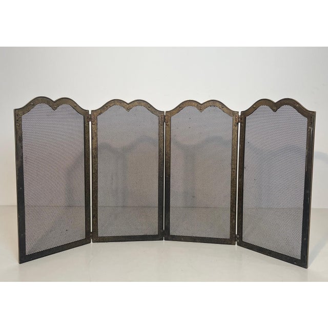 Neoclassical style brass fireplace screen and 4 grate panels For Sale - Image 11 of 12