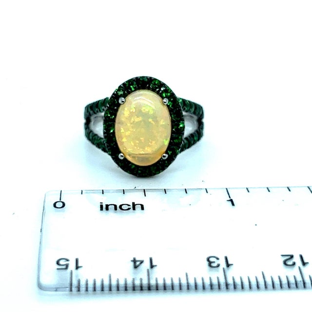 Natural Opal Tsavorite Ring 14k Gold 5.66 TCW Certified, Size 6.5 For Sale - Image 9 of 10