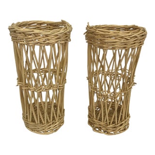 Wicker Basket Cachepots - a Pair For Sale
