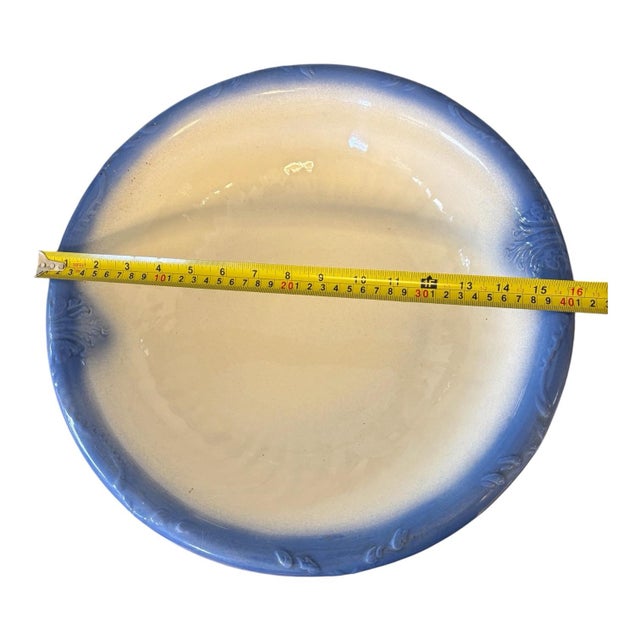 Victorian Early 20th Century Blue & Ivory Ceramic Wash Basin and Pitcher Set For Sale - Image 3 of 12