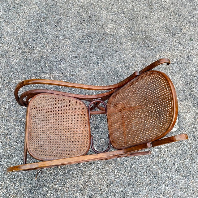 Bentwood and Wicker Rocking Chair from Thonet, 1930s For Sale - Image 12 of 16