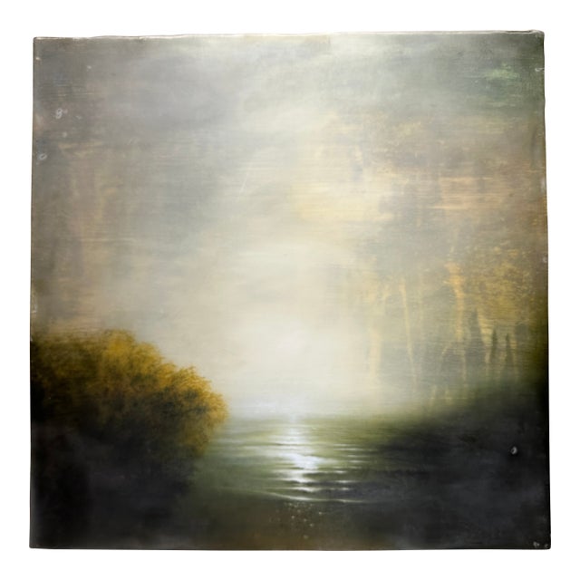 Hiro Yokose Landscape Painting Oil Wax Encaustic Signed Dated 2001 #3448 19 X 19 For Sale